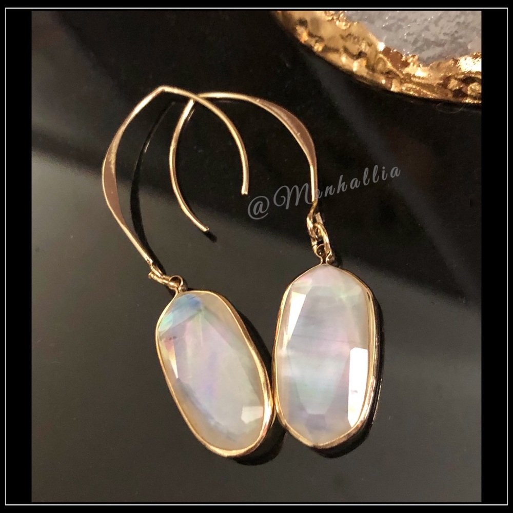 New 14k Gold hook abalone shell mother of pearl boho classy modern drop earrings